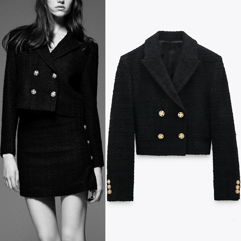 2021 New Black Textured Double Breasted Cropped Blazer Women Vintage Metal Button Long Sleeve Lapel Collar Office Ladies Blazers Fwv0
2021 New Black Textured Double Breasted Cropped Blazer Women Vintage Metal Button Long Sleeve Lapel Collar Office Ladies Blazers Fwv0