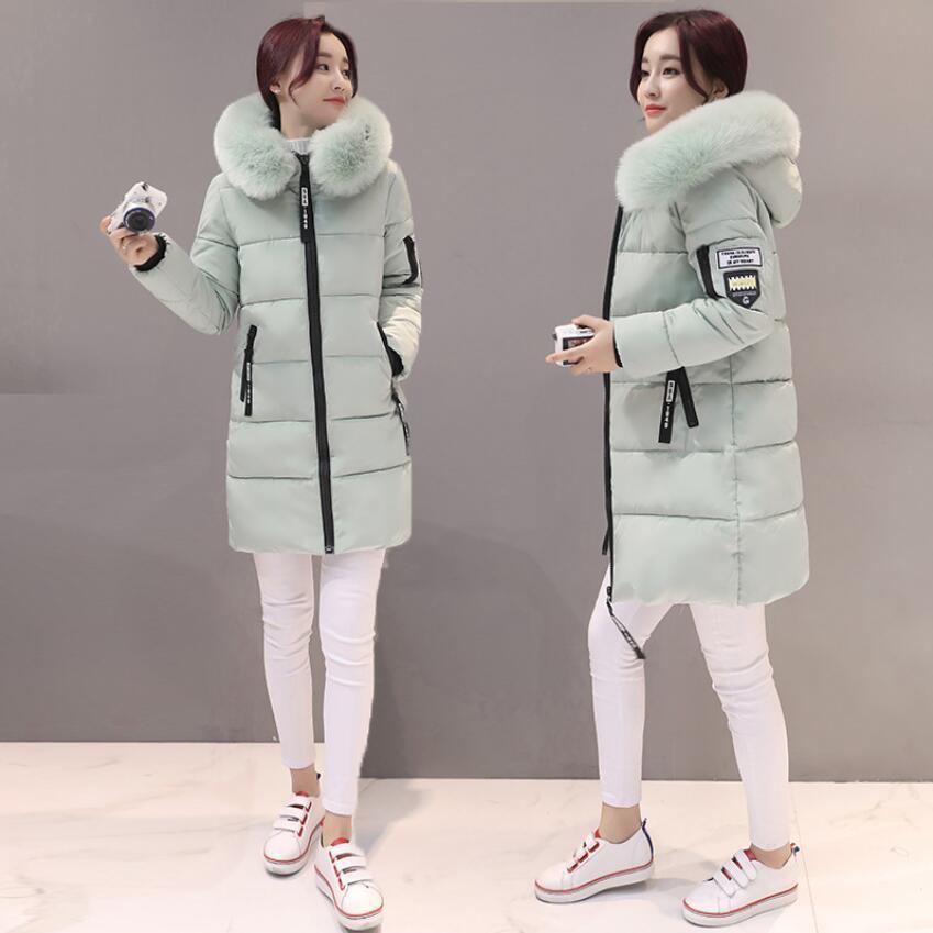 Women Hooded Warm Wadded Coat Winter Jackets Big Fur Collar Slim MidLong Fashion Thick Down Cotton Parka Female Plus Size 201017