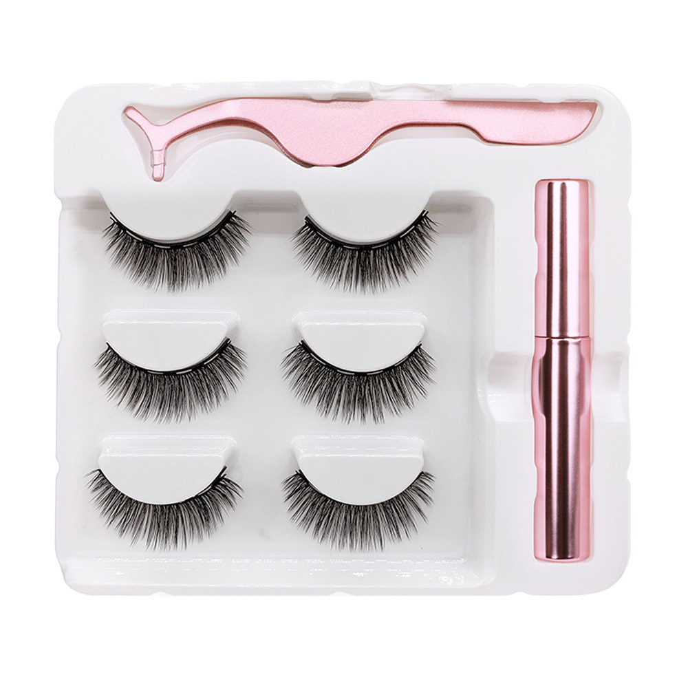 3 Pairs Magnetic Eyelashes False Lashes Liquid Eyeliner Tweezer Eye Makeup Set 3D Magnet Natural Magnetic Eyelashes Reusable No Glue Needed Pestanas M