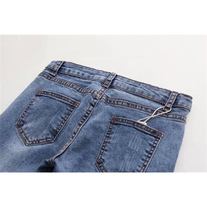 Knee Hole Ripped Jeans plus size Women Stretch Denim Pencil Pants Casual Slim Fit Rivet Pearl Summer Long Sex Trousers Cowboy 201030