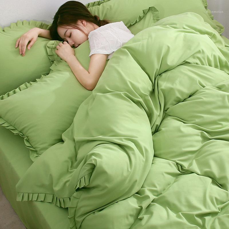 Classic Solid color Girls bedding set Princess bed linen duvet cover sets sheet European size king queen gray blue pink green1, White
Classic Solid color Girls bedding set Princess bed linen duvet cover sets sheet European size king queen gray blue pink green1, White