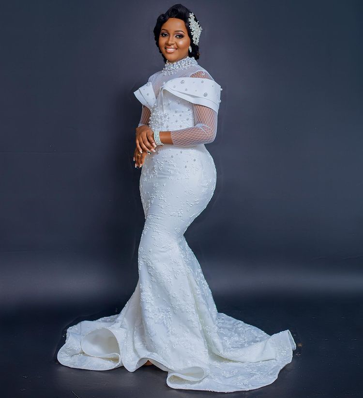 Arabic Plus Size Aso Ebi Luxurious Mermaid Lace Wedding Pearls Long Sleeves Vintage Bridal Gowns Dress ZJ