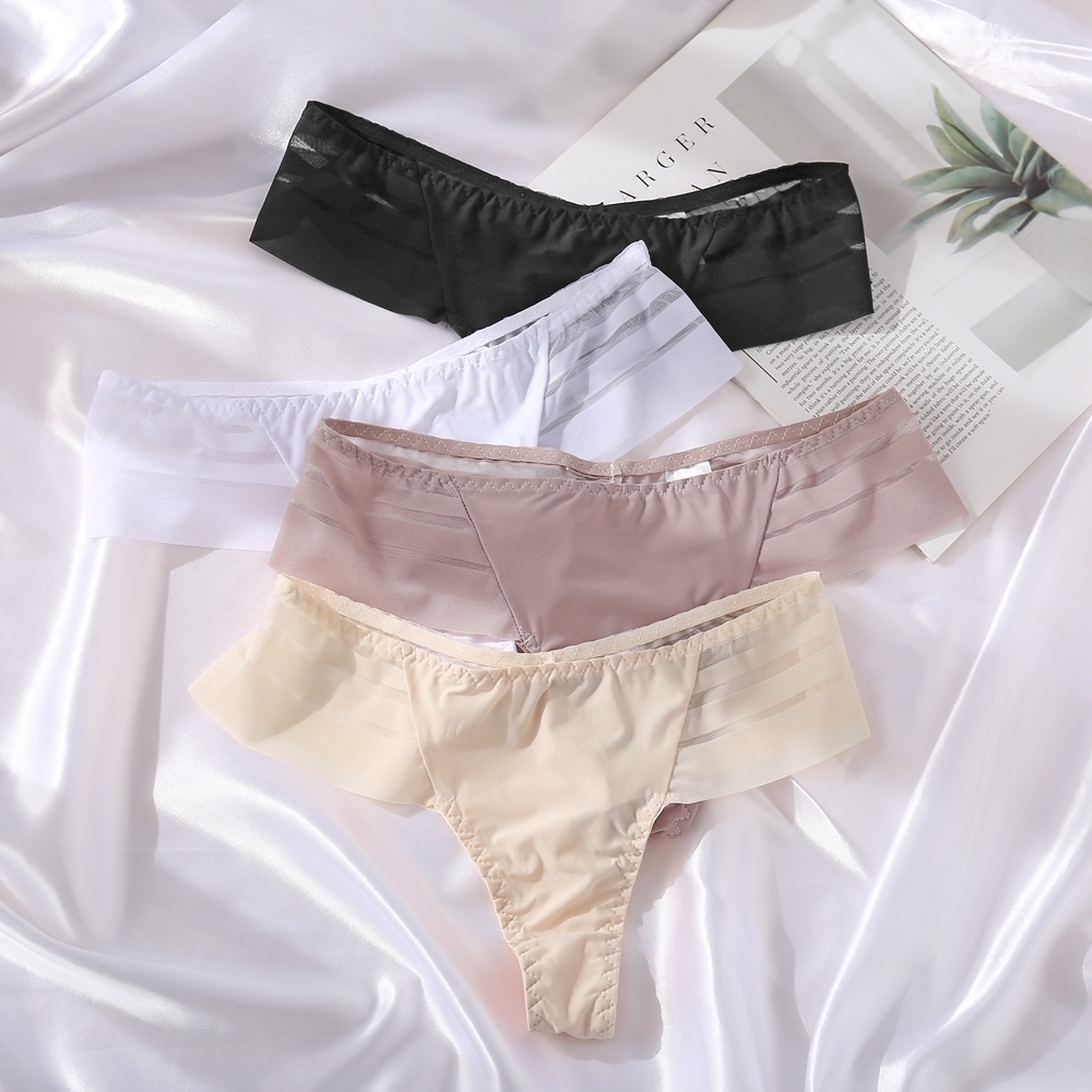 3Pics Womens Lace Sexy Fashion Multicolor Low Waist MXL Thong Summer Panty Mesh Underwear Female Light Soft Panties 201112