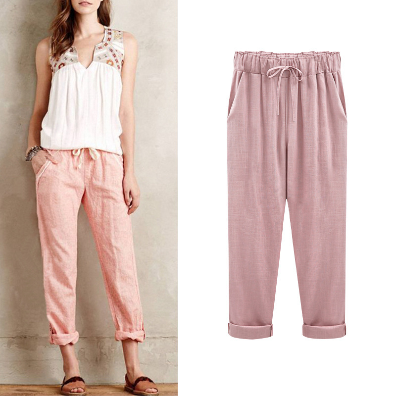 Cotton Linen Pants plus size Elastic high Waist Ankle Length Casual Women Loose spring pants 8XL 201228 Z260314