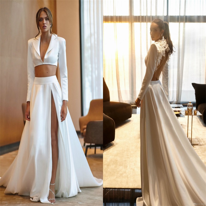 Winter A-e Wedding Dress Two Piece Suit with 3D ral Appliques & Pearls, Long Sleeves Bridal Gown, Custom Made