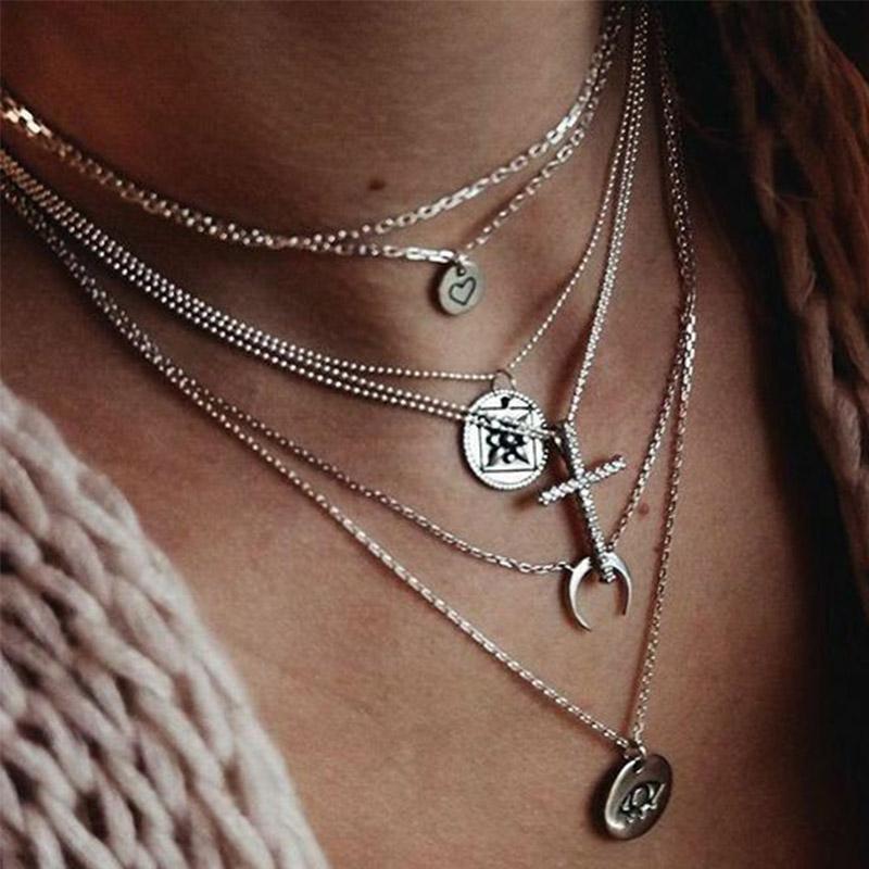 6Pcs/Set Boho Cross Heart Silver Color Necklaces Set Women Flower Moon Eye Chain Pendant Long Necklace Fashion Party Jewelry
6Pcs/Set Boho Cross Heart Silver Color Necklaces Set Women Flower Moon Eye Chain Pendant Long Necklace Fashion Party Jewelry
