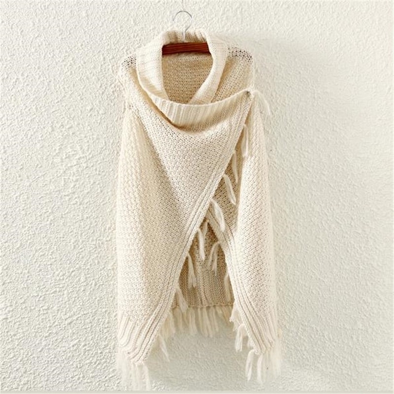 Neploe New Korean Cardigans Tops Women Casual Loose Irregular Tassel Cape Poncho Plus Size Pull Femme Shawl Knitted Sweater 201030