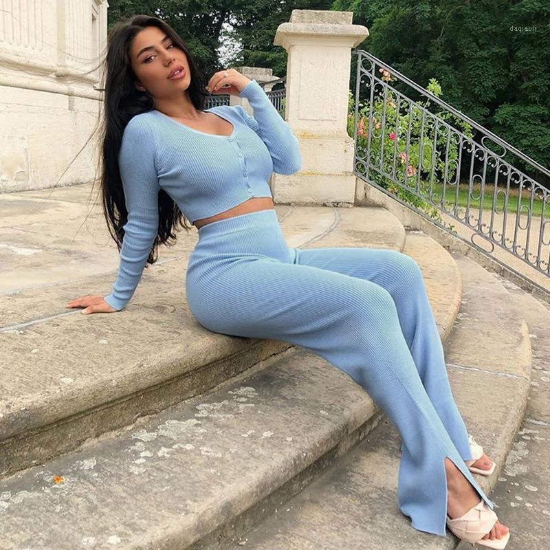 Women Casual 2 Piece Knitwear Sport Outfits Buttons V Neck Long Sleeve Shirts + Long Pant Sets1, Blue 
Women Casual 2 Piece Knitwear Sport Outfits Buttons V Neck Long Sleeve Shirts + Long Pant Sets1, Blue