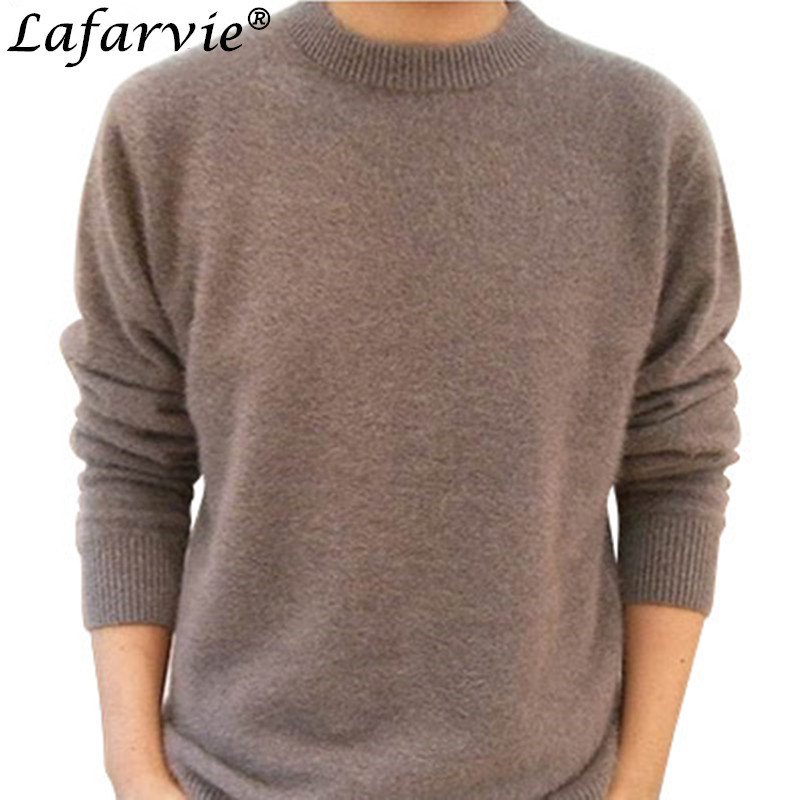 Lafarvie Fashion Mink Cashmere Blended Men Knitted Sweater Autumn Winter Off Sale Standard Solid Pullover Full Sleeve O-Neck 201203