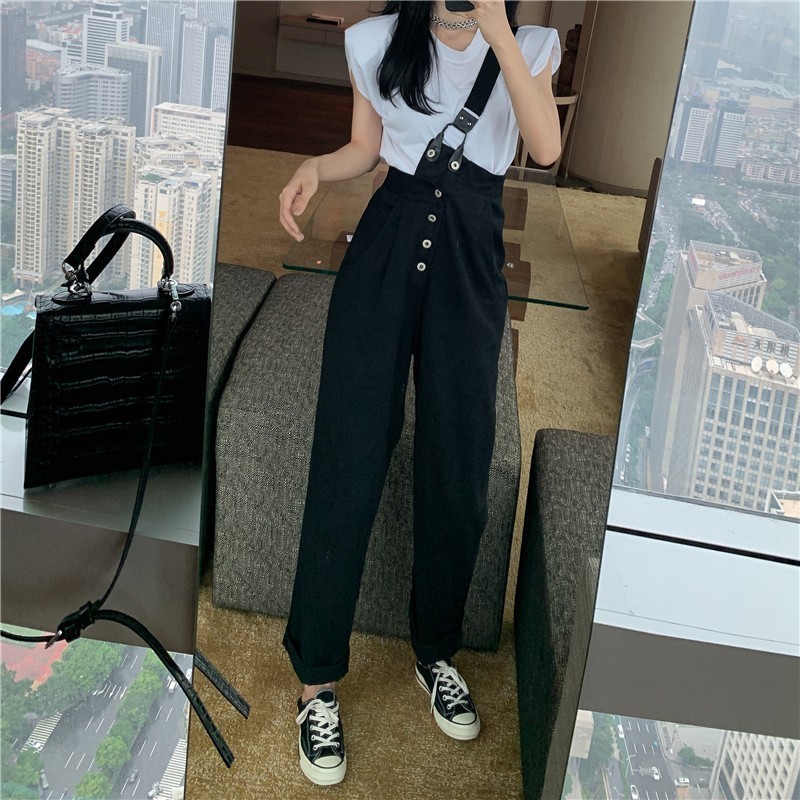 Denim Overalls Jeans Women Jumpsuit White Black High Waist Jeans Mujer Romper Solid Loose Casual Straight Jeans Jumpsuit 201105