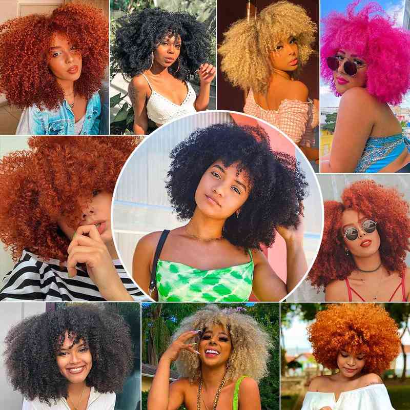 Hairpiece Short Hair Afro Kinky Curly Wigs with Bangs for Black Women African Synthetic Ombre Glueless Cosplay Heat Resistant Lizzy 0121