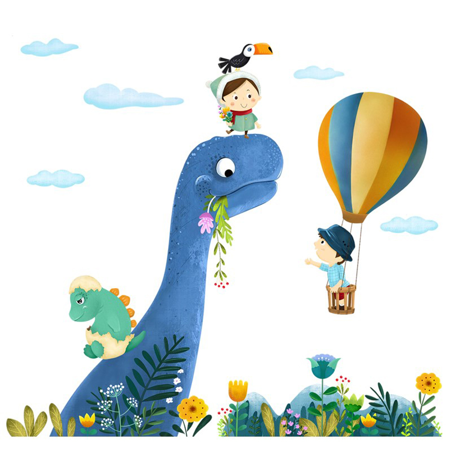 Cartoon Large Dinosaur Wall Stickers For Kids Rooms Home Decor Baby Room Nursery Animal Wall Decal Vinyl Art Poster LJ201128
