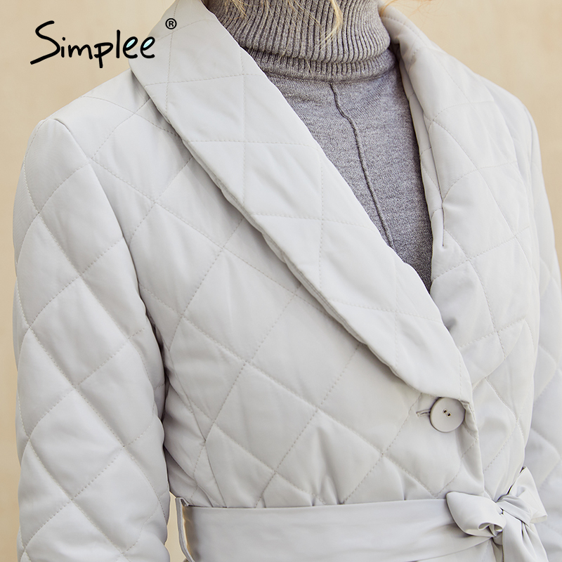 Simplee Chic diamond pattern waist band women down jack V-neck forward-backward asymmetric long coat Warm winter coat new 201029