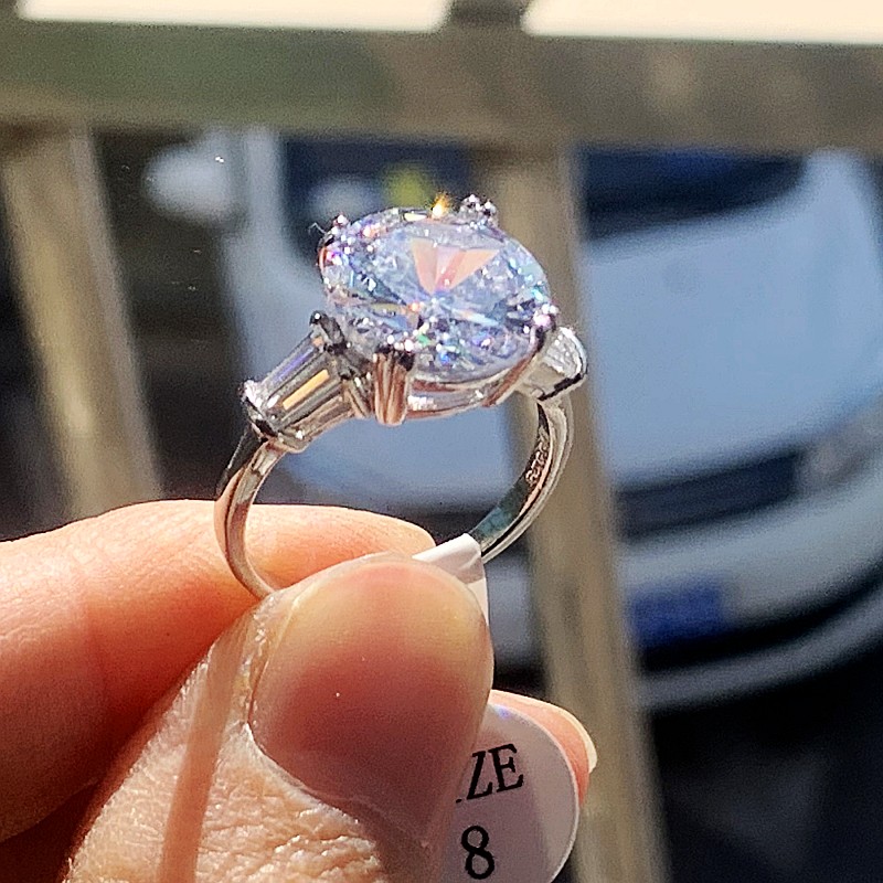 Victoria Luxury Jewelry 925 Sterling Silver Couple Rings Round Cut Large White Topaz CZ Diamond Gemstones Women Wedding Bridal Ring Set Gift