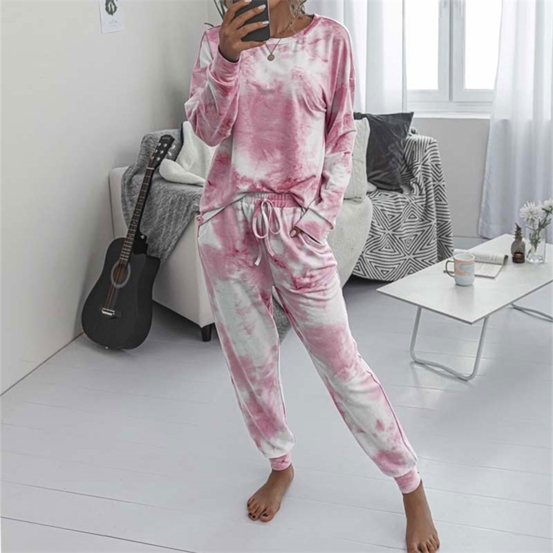 Women's Pajamas Tie Dye Lounge Wear Loungewear Women Pajamas Set Tie Dye Sleep Set Lounge Set Long Sleeve Sleepwear Women 201217