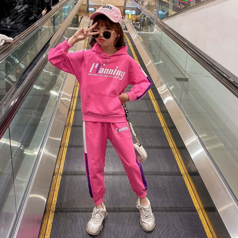 2020 Autumn Kids Girls Clothes Set Solid Color Letter Print Long Sleeve Sweatshirt+Long Pant Cotton Clothes Tracksuit OutfitX1019