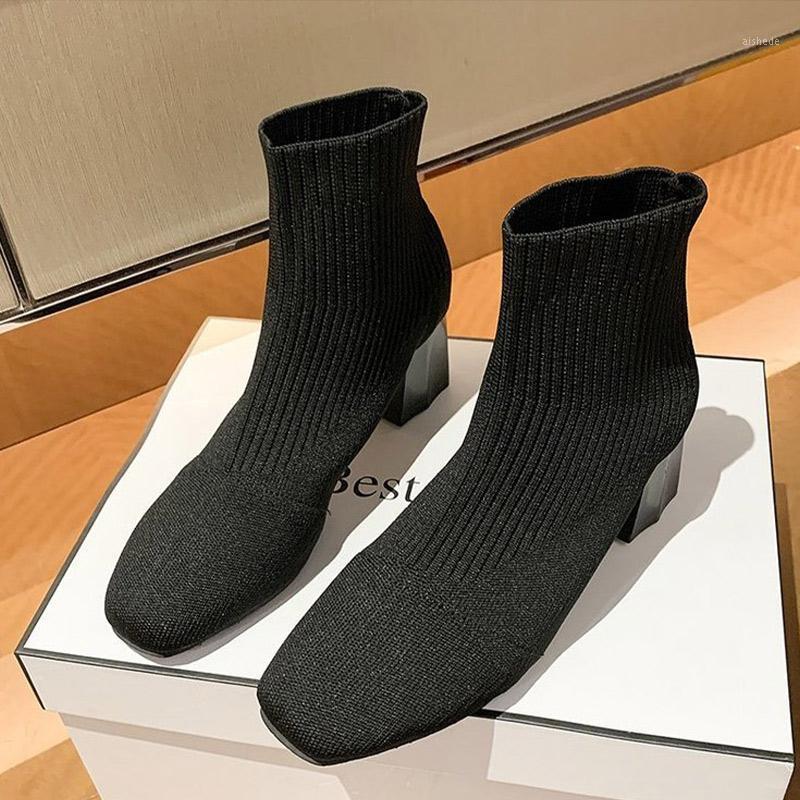 Women Sock Boots Stretch Fabric Ladies Short Boots Square Heels Ankle Slip On Comfortable Female Fashion Shoes1, Black 
Women Sock Boots Stretch Fabric Ladies Short Boots Square Heels Ankle Slip On Comfortable Female Fashion Shoes1, Black