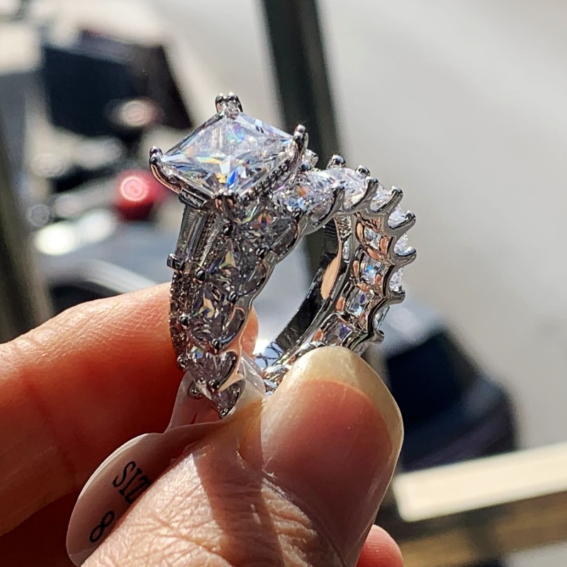 Choucong Top Sell Luxury Jewelry Couple Rings Real 925 Sterling Silver Princess Cut White Topaz Moissanite Women Wedding Bridal Ring Set