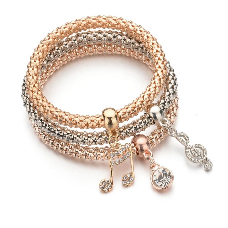 Charm Bracelets Fashion 3Pcs/Set Crystal Music Symbol Bracelet Rose Gold Multilayer Musical Pendant Women's & Bangle Jewelry 2021 
Charm Bracelets Fashion 3Pcs/Set Crystal Music Symbol Bracelet Rose Gold Multilayer Musical Pendant Women's & Bangle Jewelry 2021