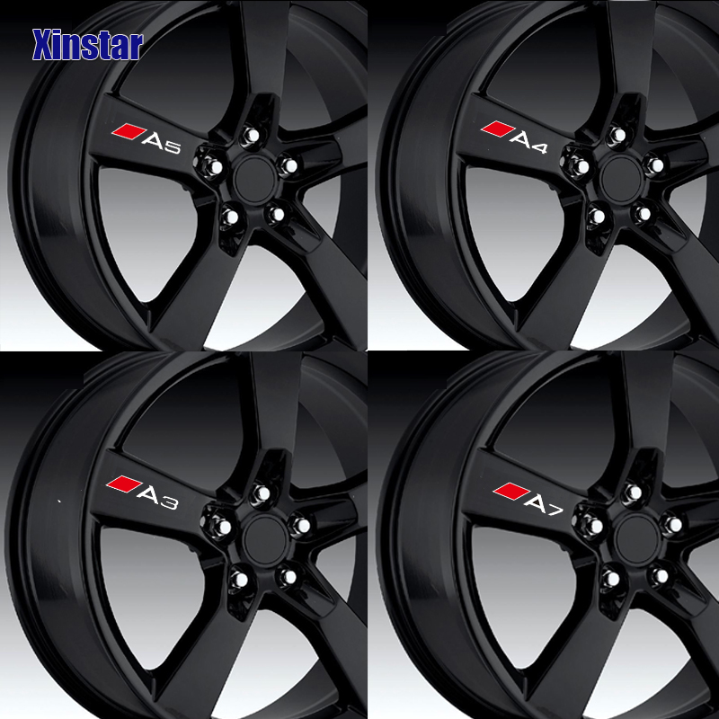 

4pcs Car Rim Sticker For Audi Sline Quattro A3 A4 A5 A6 A7 A8 TT Q3 Q5 Q7 A1 B5 B6 B7 B8 B9 8P 8V 8L C6 C5 C7 4F, Black