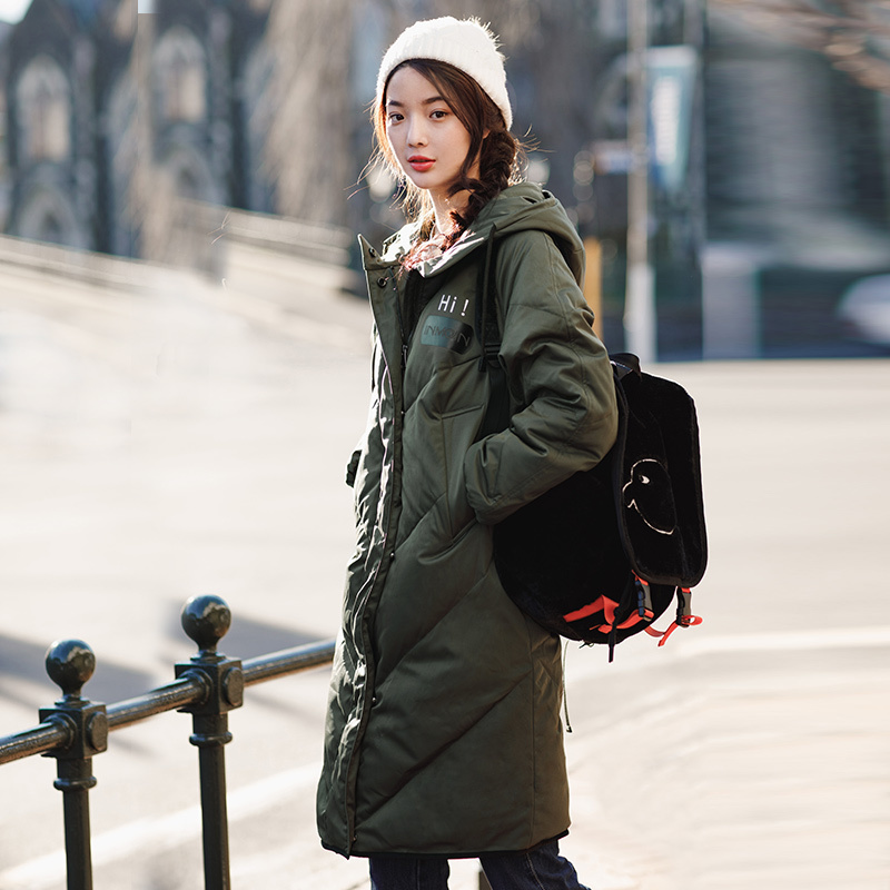 INMAN Hooded Printing Leisure Ladies Female Girl Winter Long Duck Down Leather Warm Coat Women Jackets Fashion Overcoat T200102