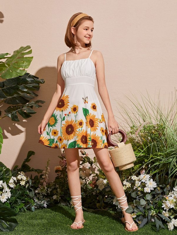 Teen Girls Sunflower Print Cami Dress SHE