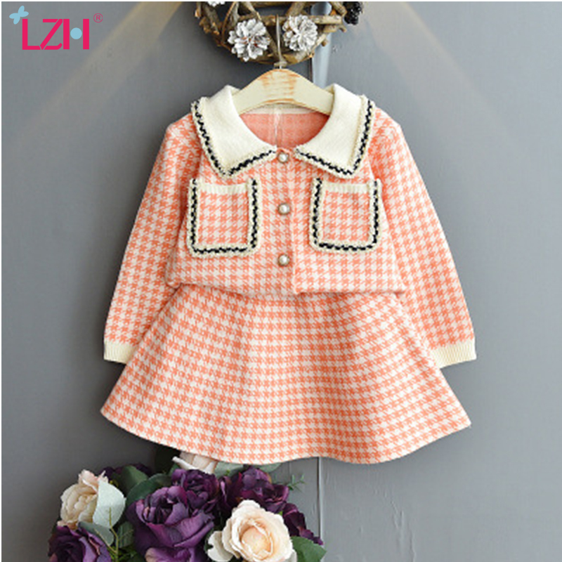 Children Clothing 2020 Autumn Winter Girls Clothes Sets Plaid Knitting Sweater+Skirt Suit Fashion Kids Clothes 2 3 4 5 6 Years Y1107