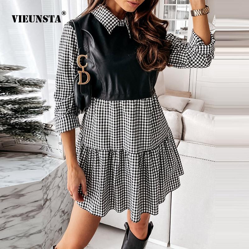Fashion Turn-Down Collar Patchwork Dress Casual Office Lady Ruffle Party Dress Elegant PU Leather Long Sleeve Mini Vestido, 02 pu black
Fashion Turn-Down Collar Patchwork Dress Casual Office Lady Ruffle Party Dress Elegant PU Leather Long Sleeve Mini Vestido, 02 pu black