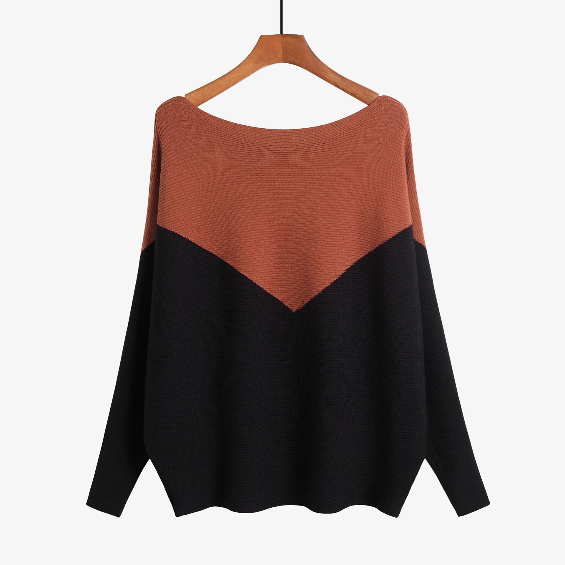 Loose Knitted Sweater Women Jumpers Long Sleeve o-neck Woman Pullovers Sweater Autumn Winter Color Block Casual Sweater 201224