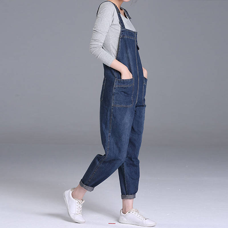 Plus Size 6XL Denim Jumpsuit Loose Boyfriend Jeans For Women Pocket Long Harem Black Jeans Women Overalls Wide Leg Rompers C5217 200930
