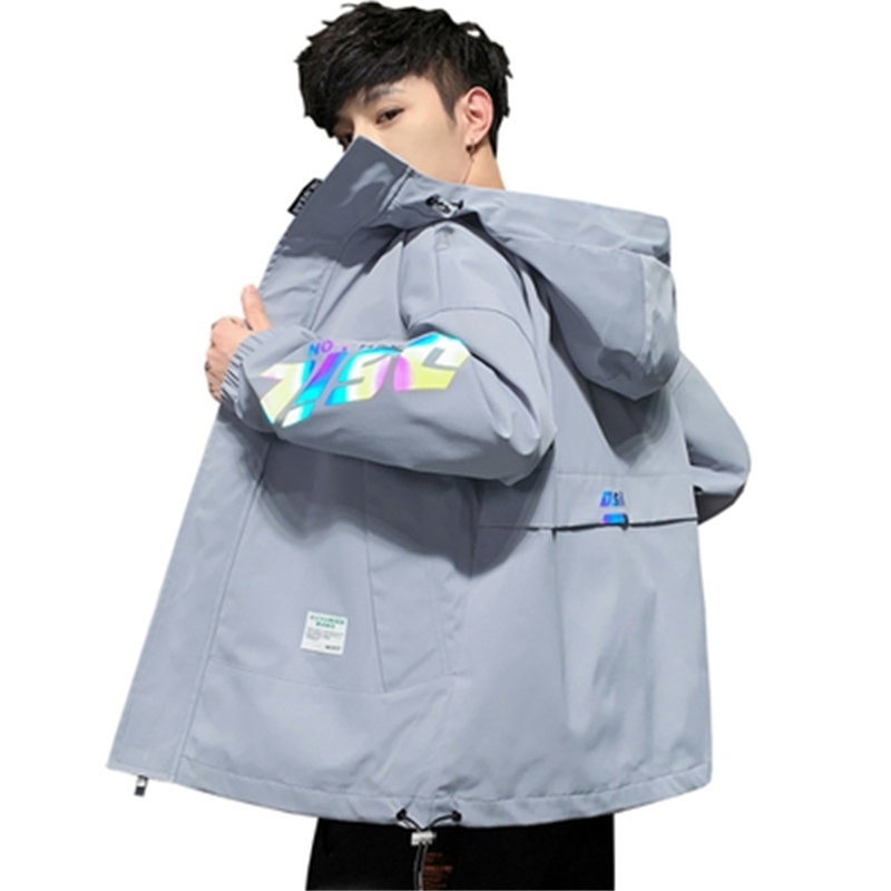 Fashion Jacket Men Casual Hooded Mens Spring Autumn Bomber Jacket Coat Reflective Color Trendy Streetwear Male Clothing 201127