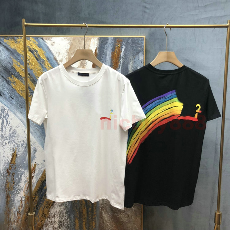 2021 newest paris Luxury mens color letter print T shirt Designer T shirts fashion womens Rainbow T Shirt Casual Cotton tops Tee, White
2021 newest paris Luxury mens color letter print T shirt Designer T shirts fashion womens Rainbow T Shirt Casual Cotton tops Tee, White