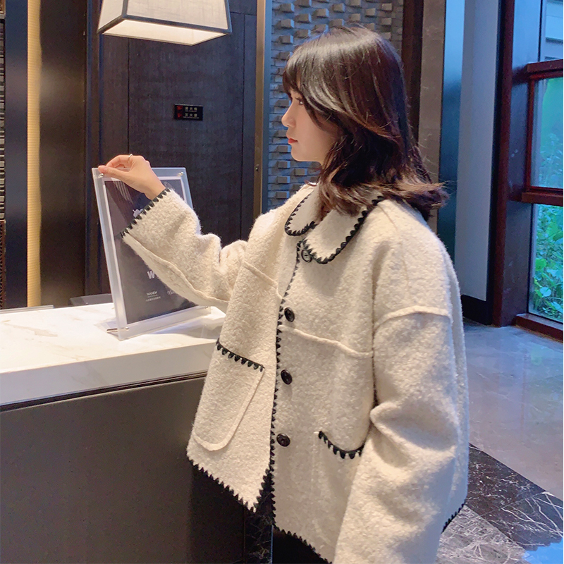 Mishow Winter Vintage Lady Solid Woolen Jacket Women Fashion Lapel single breasted Long Sleeve Thick Coat Tops MX19D9546 201112