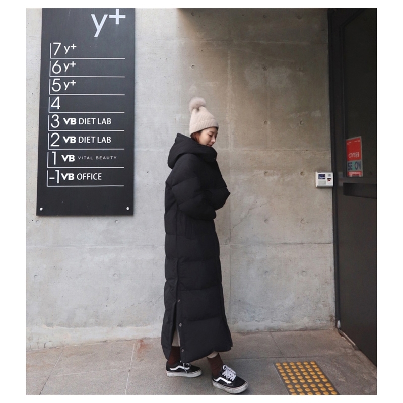 Women Hooded warm puffer zipper down jacket black navy blue Long thick section large size winter coat womens 201029