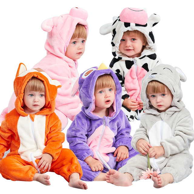 Cute Cartoon Flannel Baby Rompers Stitch Rabbit Panda Pajamas Cotton Boy Girls Animal Costume Jumpsuit Kigurumi Outfit 201027