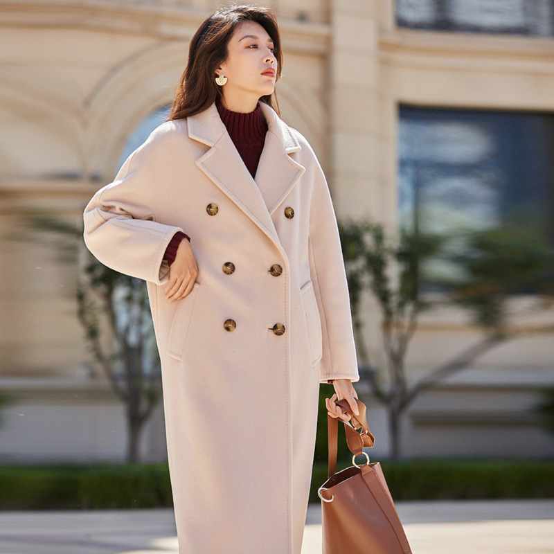 DEAT Autumn Winter High Quality Wool Cashmere Lapel Lacing Double Button Woolen Coats Womens Elegant High Street AR914 201102