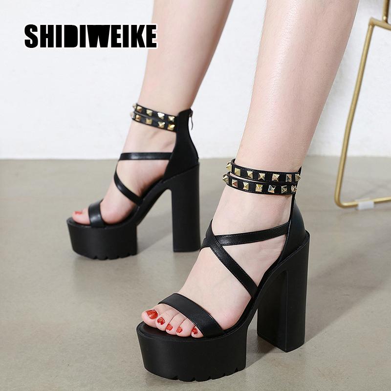 New Sexy Platform Sandals Women Ultra High Heels Shoes Fashion Rivet Ladies Party Shoes Square Heel Comfort Sexy va987, Black
New Sexy Platform Sandals Women Ultra High Heels Shoes Fashion Rivet Ladies Party Shoes Square Heel Comfort Sexy va987, Black
