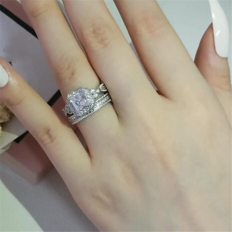 Sterg Sier Princess Cut White Topaz CZ Dia Eternity Wedding Ring Set for Women Bridal 2024 Gift dh910320090