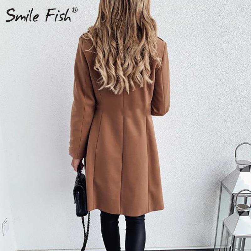 Autumn Winter Wool Blend Coat Female Casual Mid-Long Overcoats Jacket Elegant Solid Women Long Sleeve Buttons Outwear GV782 201030