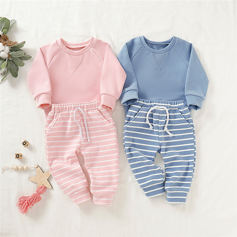 Girls clothes Newborn Baby Boys Girls Sweatshirt Tops Long Striped Pants Pajamas Outfits Sets vetement enfant fille LJ200916