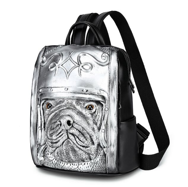 women men Backpack bags 3D Embossed Pug Dog mochila Originality Girls Cool Schoolbag rivet personality Laptop computer bag