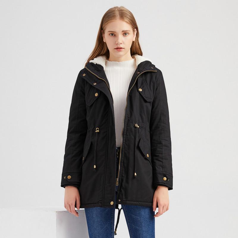 Jacket Autumn and winter new women solid color hooded drawstring waistband thickened cotton Parkas Ladies Coat, Black
Jacket Autumn and winter new women solid color hooded drawstring waistband thickened cotton Parkas Ladies Coat, Black