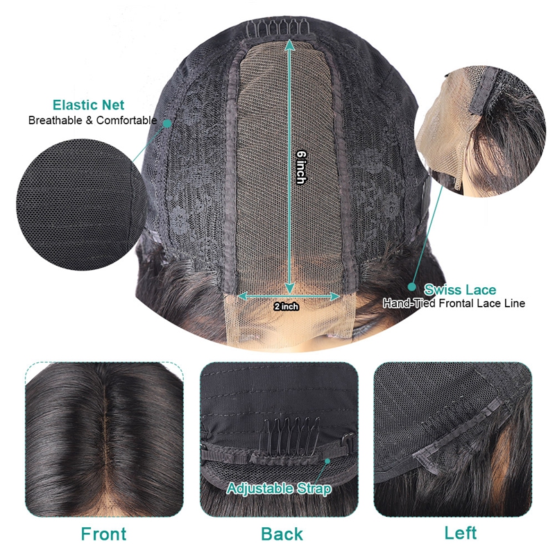 Ishow 2x6 Bob Closure Wig Brazilian Straight Virgin Human Hair Wigs Pre Plucked Swiss Lace Front Wig for Women Girls All Ages Natural Black 14inch