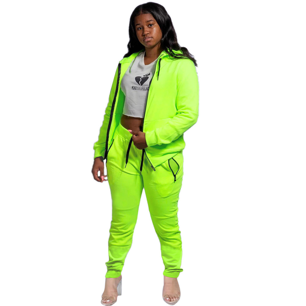 Women Fashionable pants Clothing Solid Color Long Sleeve Two Piece Hooded Loose Fashion Casual Women's Sports Suit