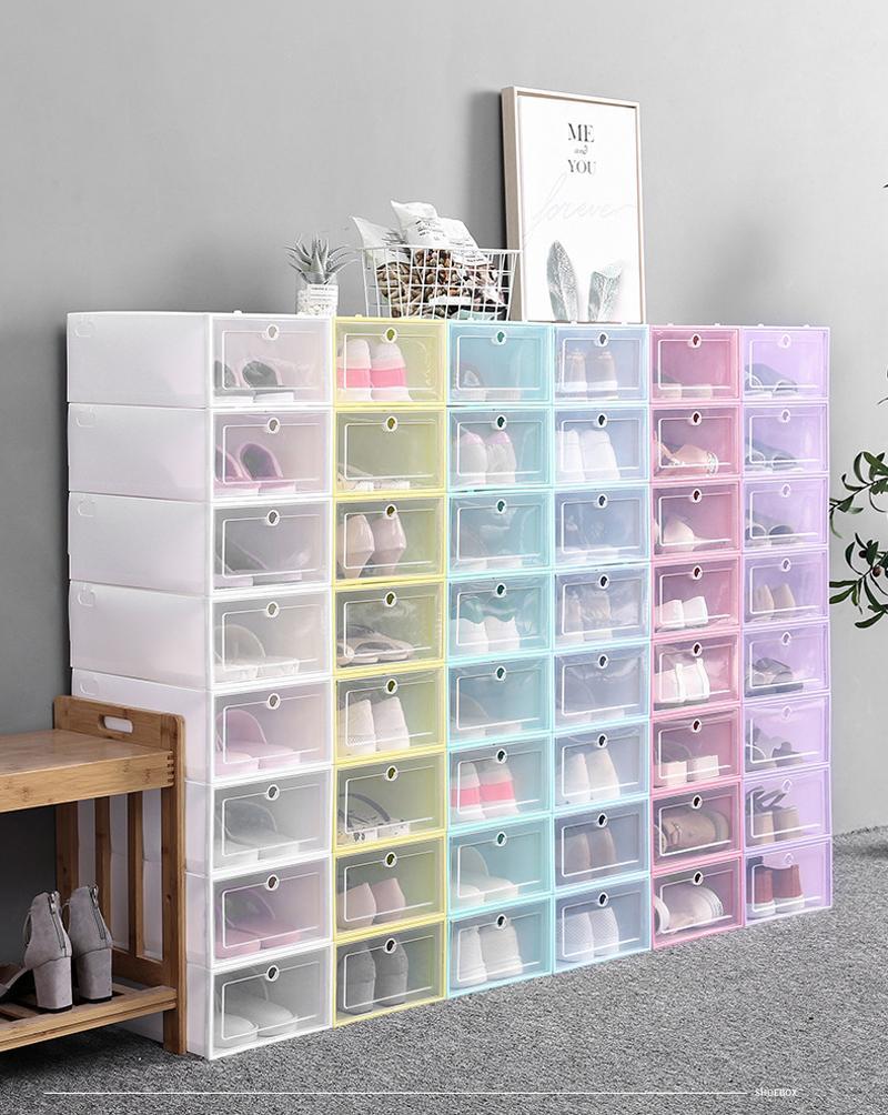 Thicken Clear Plastic Shoe Box Dustproof Shoe Storage Box Flip Transparent Shoe Boxes Candy Color Stackable Shoes Organizer Box 6 5511129