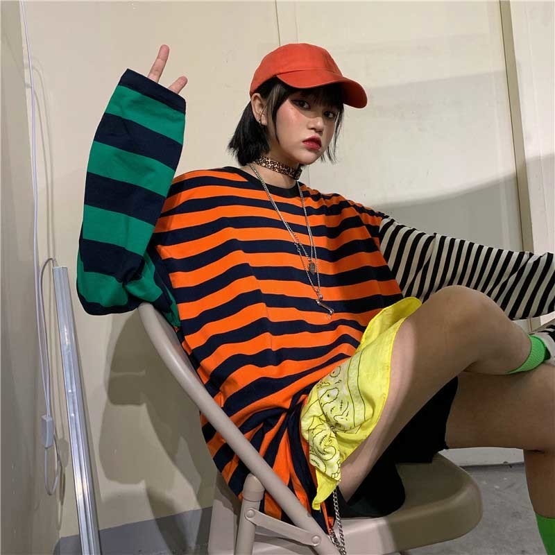 NiceMix Women Patchwork Hip Hop T Shirt Oversized Tee Long Sleeve Shirts Couple Harajuku Streetwear Korean Fashion Tops Clothes 201125, Orange 
NiceMix Women Patchwork Hip Hop T Shirt Oversized Tee Long Sleeve Shirts Couple Harajuku Streetwear Korean Fashion Tops Clothes 201125, Orange