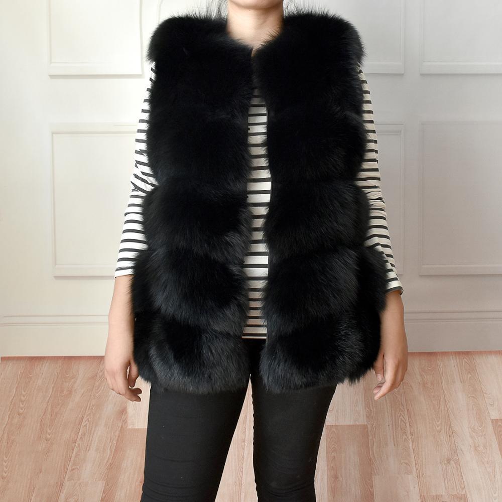 New Women's Winter Real Fur Coat High Quality Natural Fox Fur Vest Fashion Warm Sleeveless Dark buckle jacket 201103