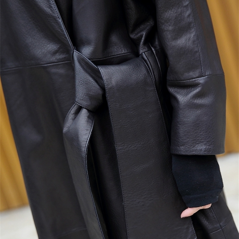 Lautaro Black oversized jacket batwing sleeve Casual soft loose wrap coat Plus size faux leather streetwear women Y201001