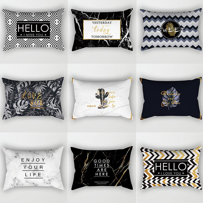 Nordic Golden Black and White Marble Geometry 30cmx50cm Polyester Waist Pillow Decorative Pillows Cover for Sofa Car Home Decore, Drd229-1
Nordic Golden Black and White Marble Geometry 30cmx50cm Polyester Waist Pillow Decorative Pillows Cover for Sofa Car Home Decore, Drd229-1
