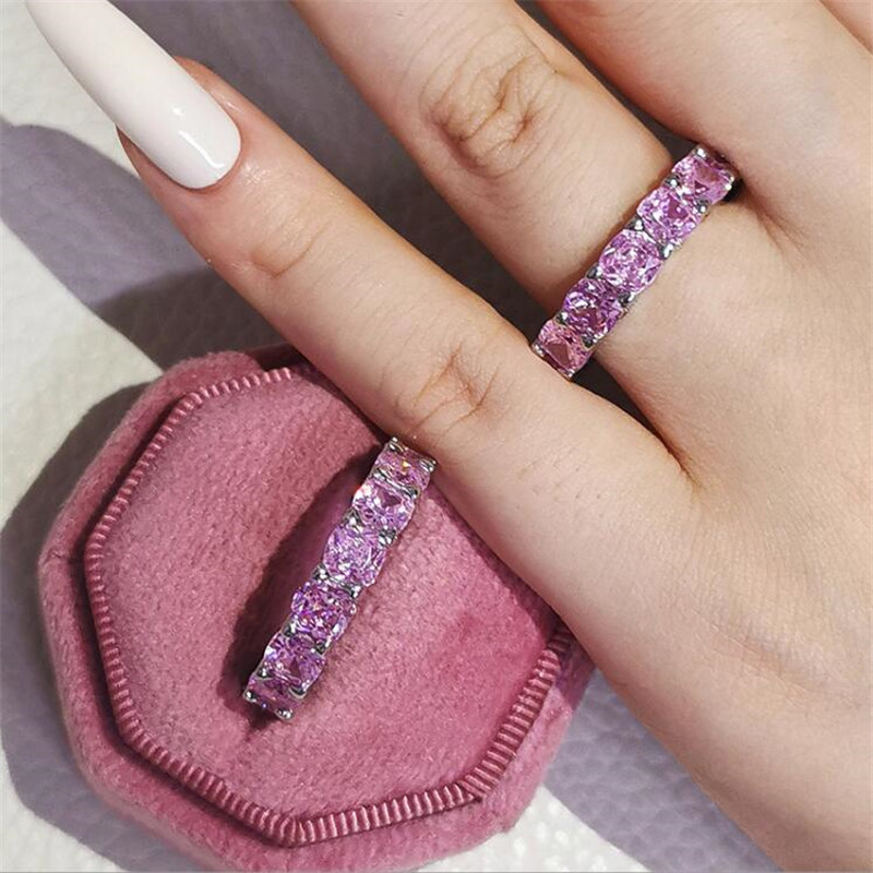 2022 Ins Top Sell Wedding Rings Simple Fashion Jewelry 925 Sterling Silver Cushion Shape Multi Color 5A Cubic Zircon CZ Diamond Promise Women Eternity